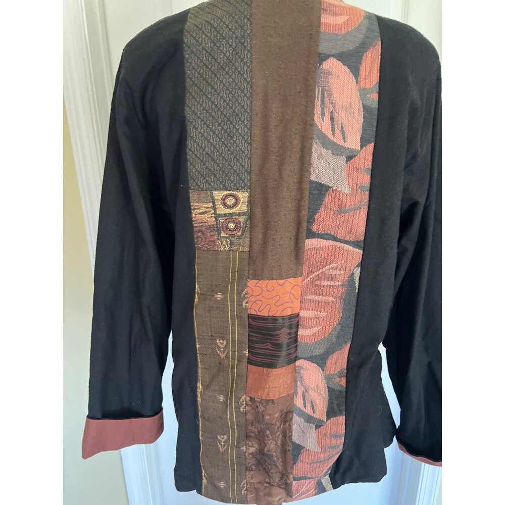 Anna Brown Open Blazer Jacket Patchwork Quilt Art… - image 6